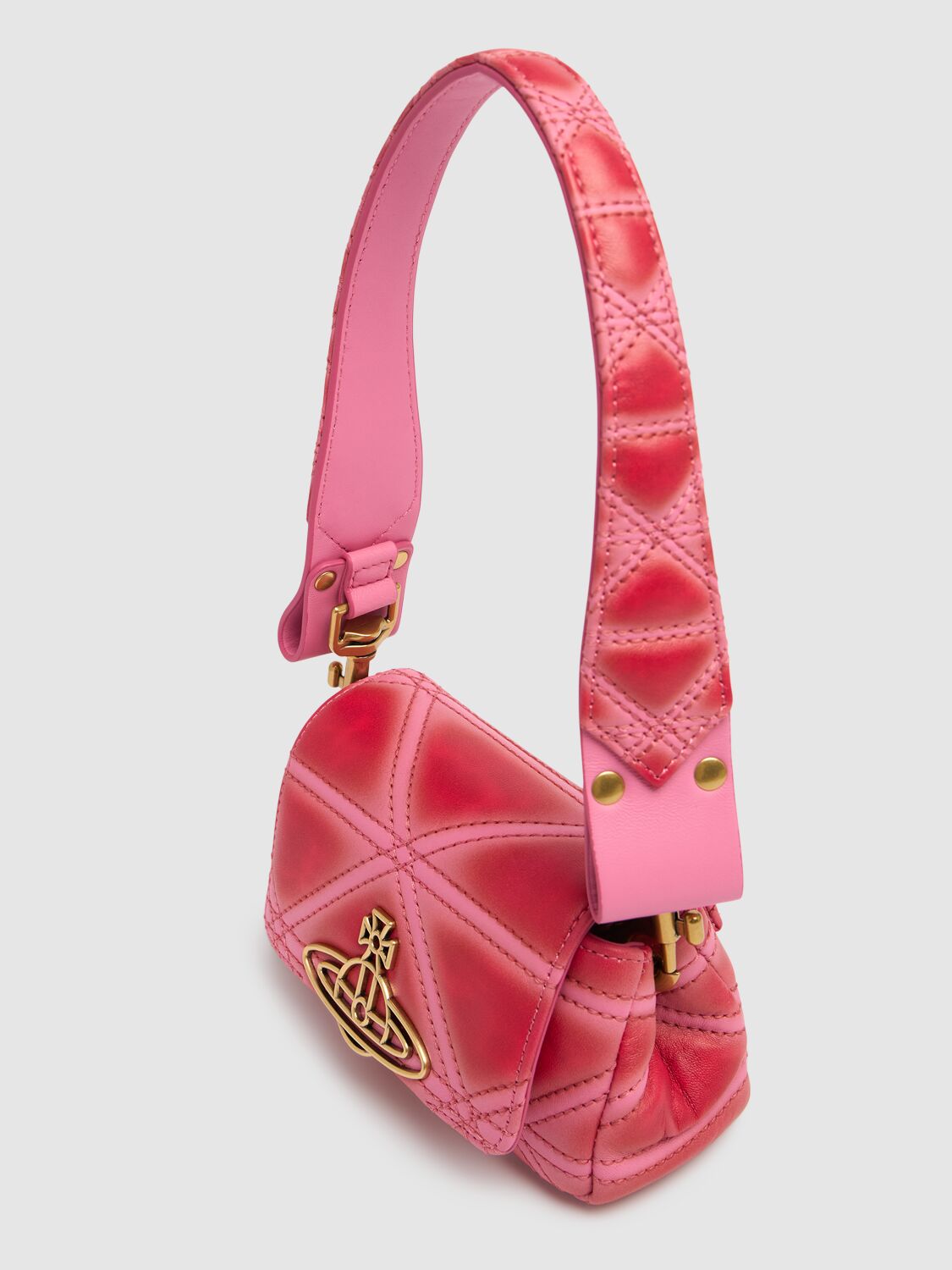 Shop Vivienne Westwood Small Hazel Quilted Leather Bag In Pink/red