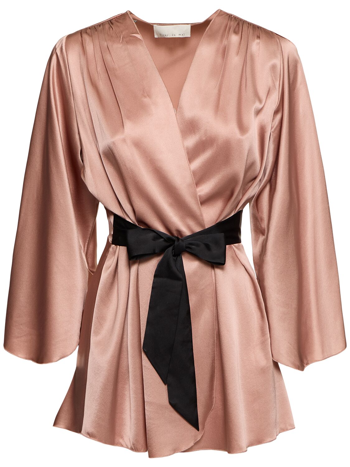 Fleur Du Mal Angel Sleeve Silk Robe In Pink