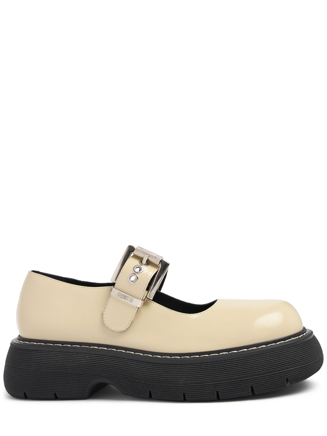 Msgm 40mm Chunky Mary Jane Leather Flats In Neutral