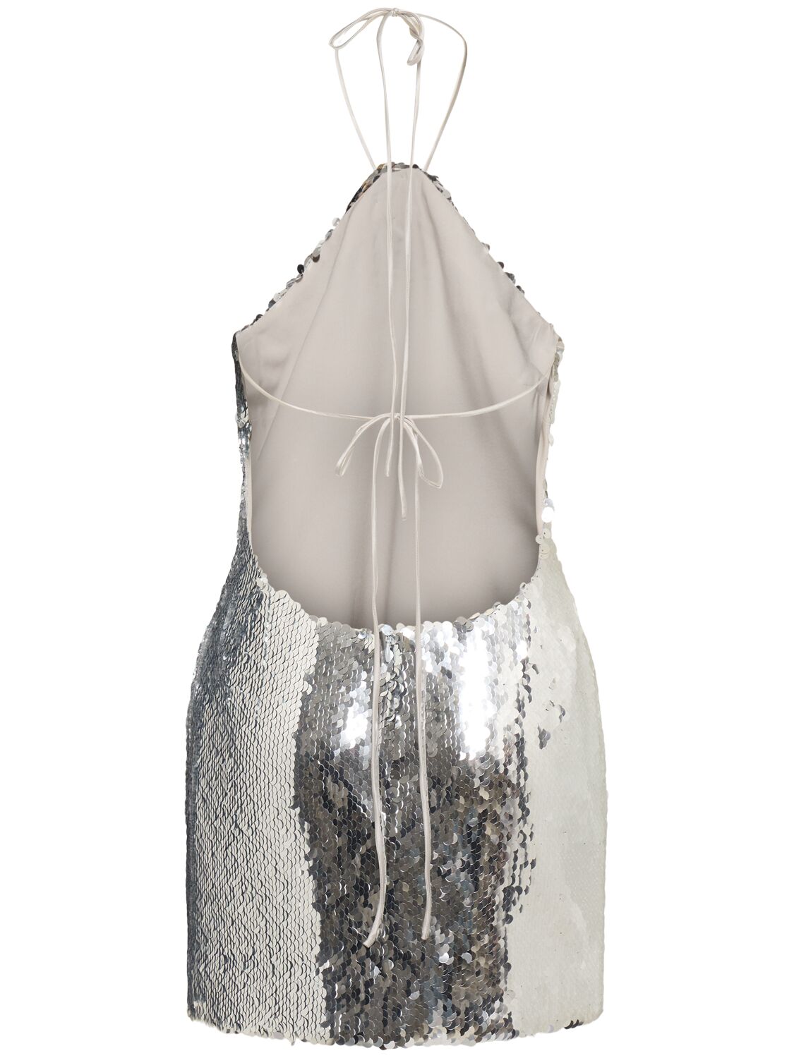 Shop Magda Butrym Sequined Halter Neck Mini Dress W/ Rose In Silver