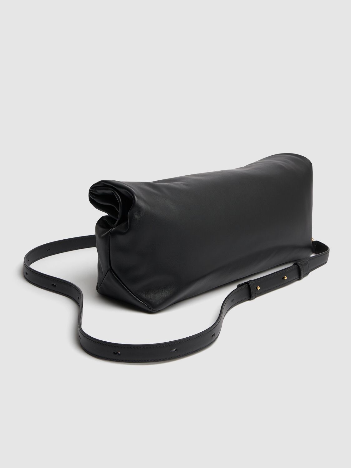 Shop Jil Sander Medium Rollup Soft Leather Shoulder Bag In Black