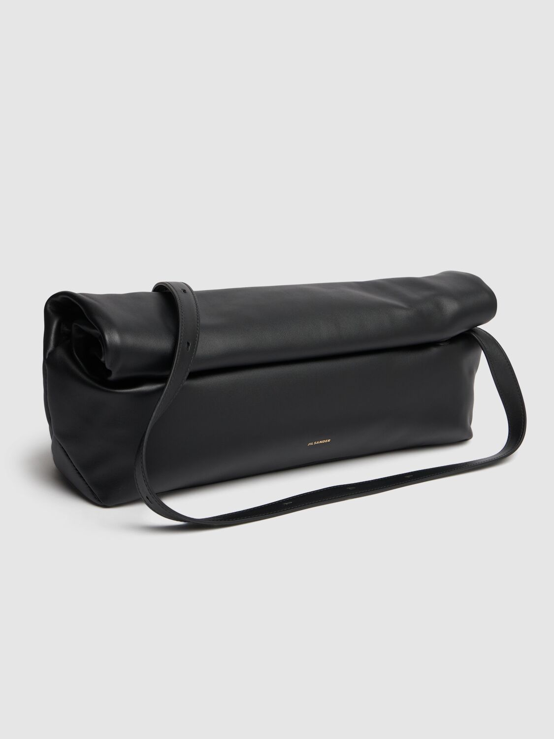 Shop Jil Sander Medium Rollup Soft Leather Shoulder Bag In Black