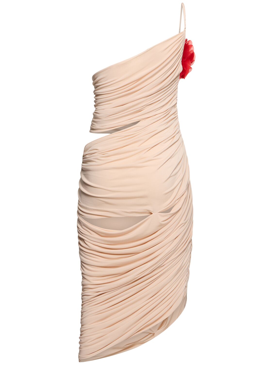 Magda Butrym One-shoulder Dress With Rose Embellishments In Beige
