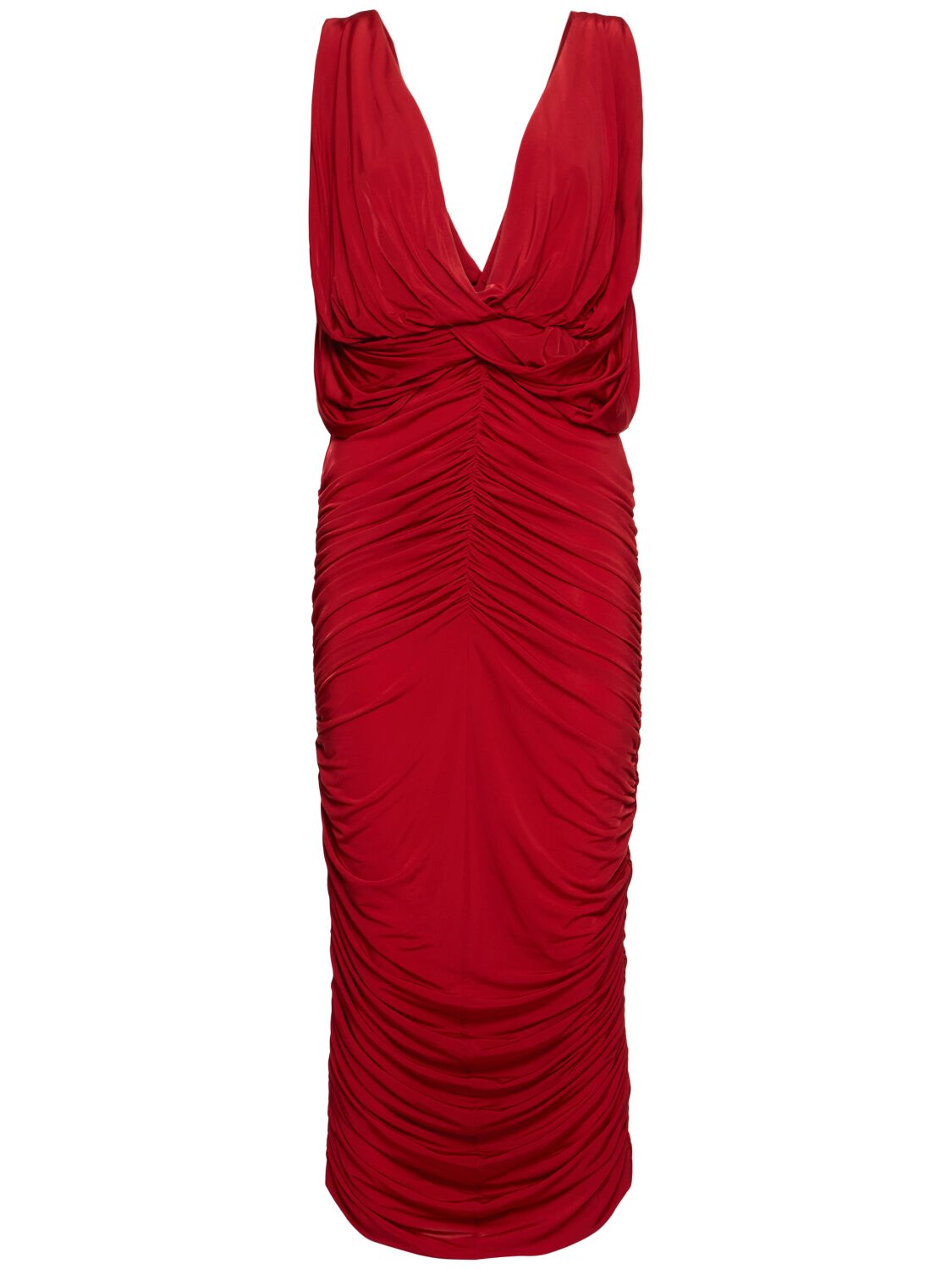 Shop Magda Butrym Draped Jersey Midi Dress In Red