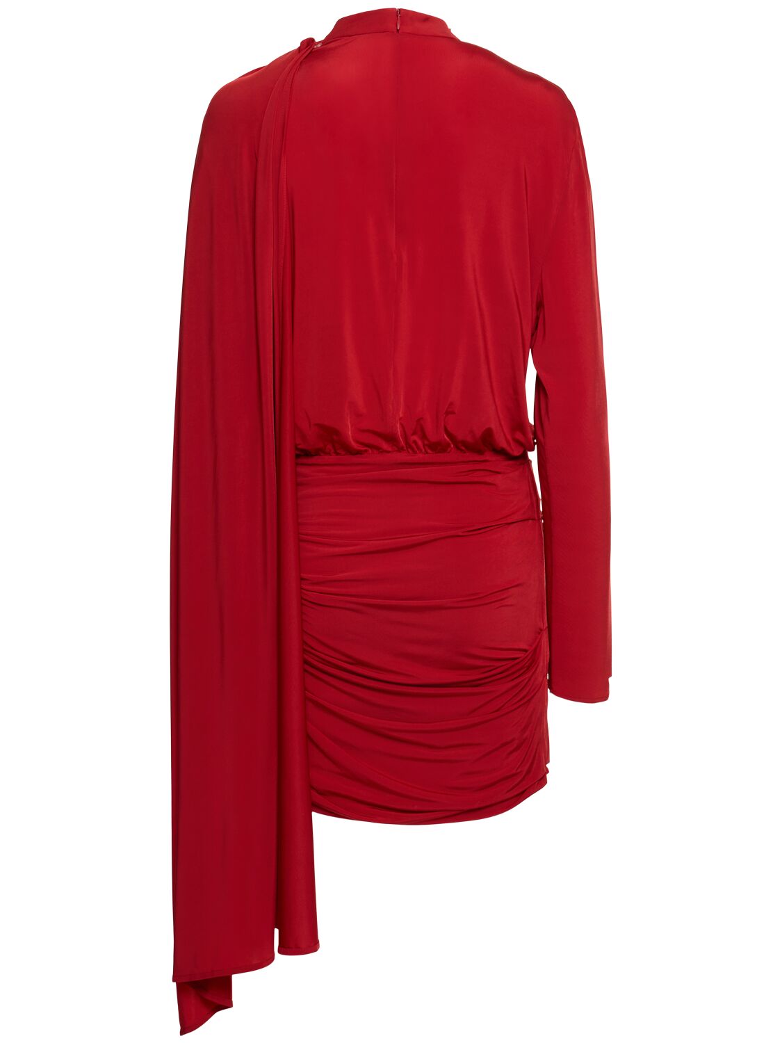 Shop Magda Butrym Asymmetric Draped Cape Jersey Mini Dress In Red