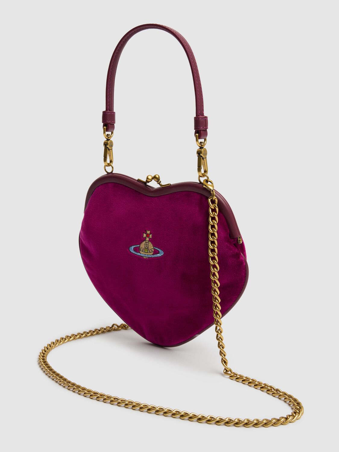 Shop Vivienne Westwood Belle Heart Frame Velvet Purse In Purple