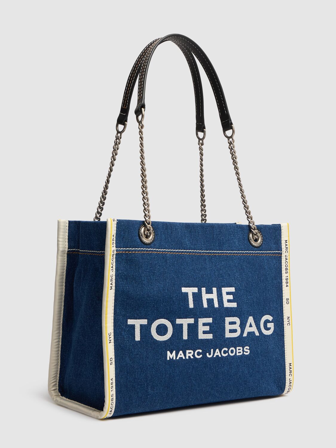 Shop Marc Jacobs The Medium Tote Denim Chain Bag In Dark Wash