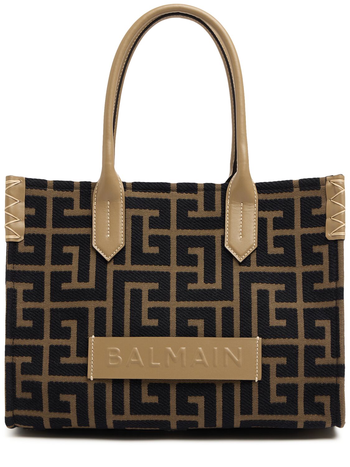 Shop Balmain B-army Shopper 36 Monogram Tote Bag In Kaki/noir