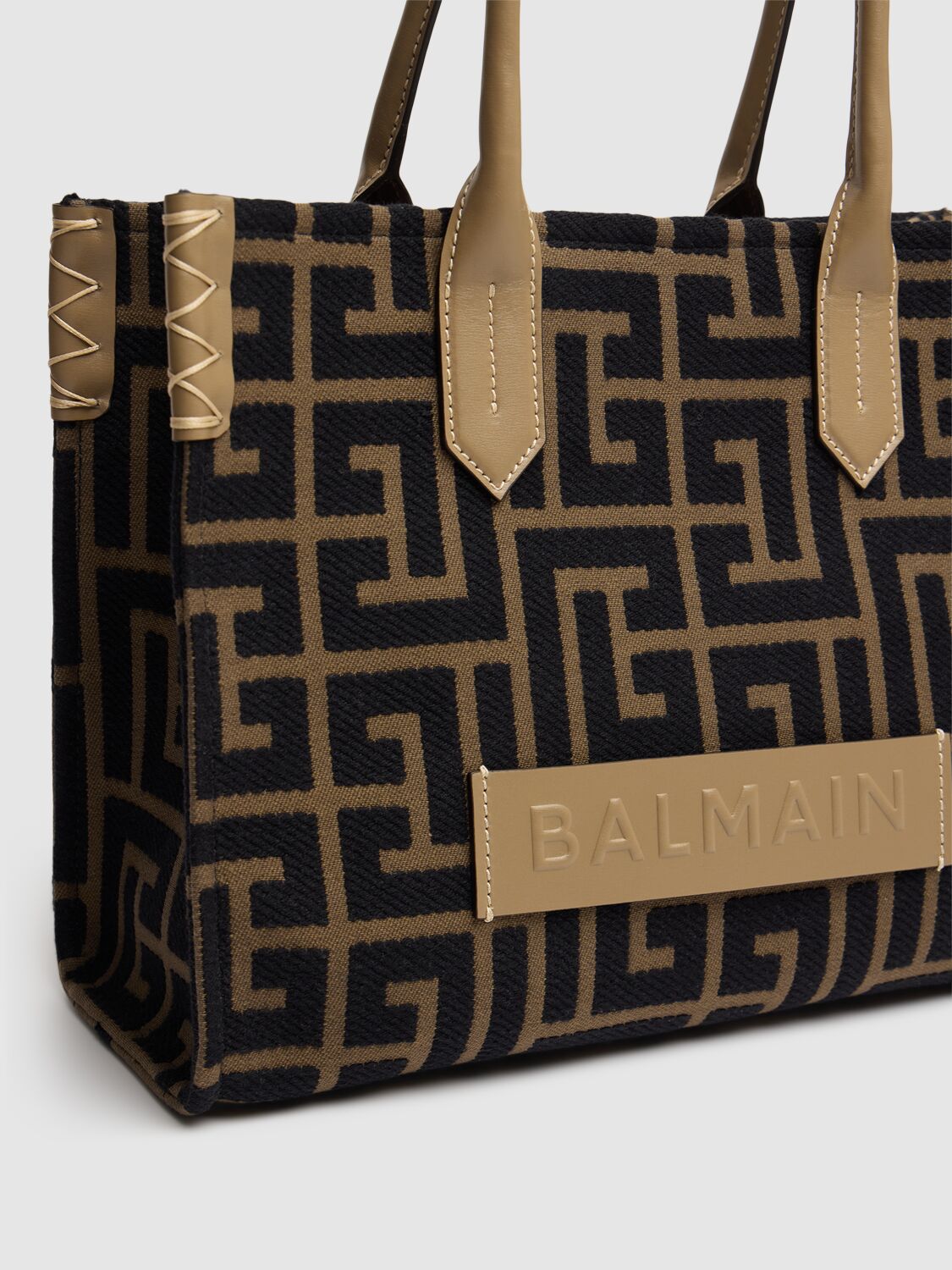 Shop Balmain B-army Shopper 36 Monogram Tote Bag In Kaki/noir