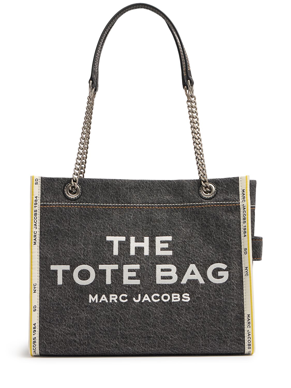 Marc Jacobs The Medium Tote Denim Chain Bag In Black