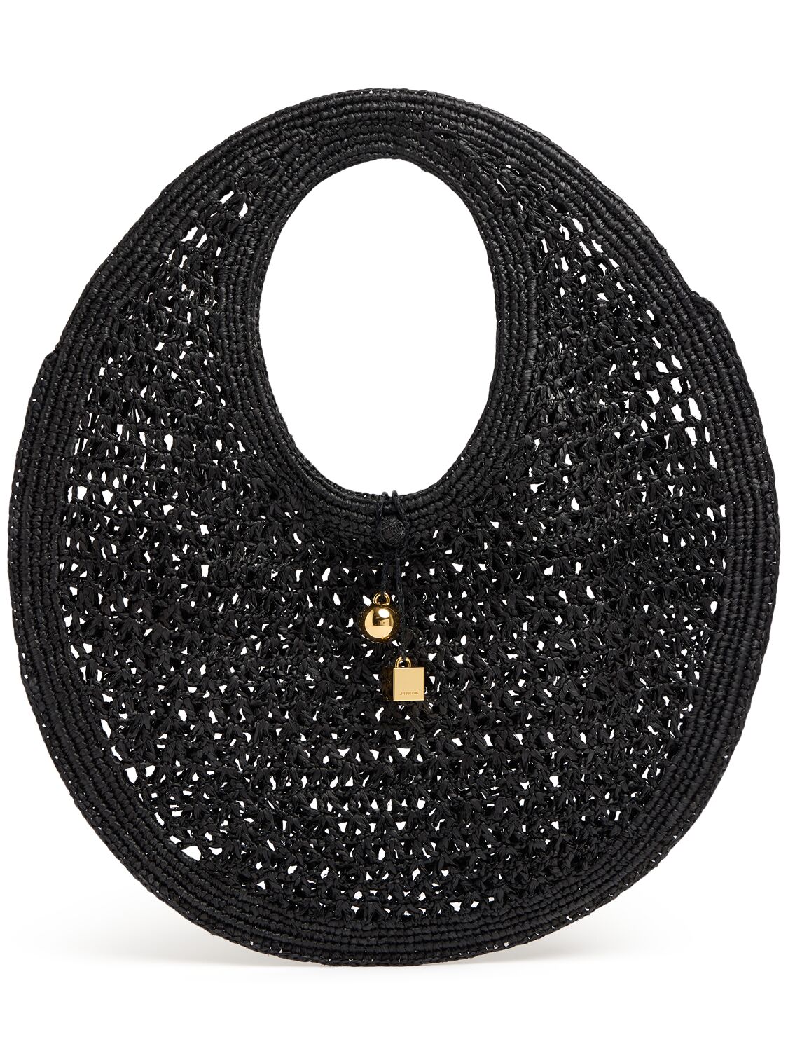 Jacquemus Le Rond Spiaggia Raffia Tote Bag In Black