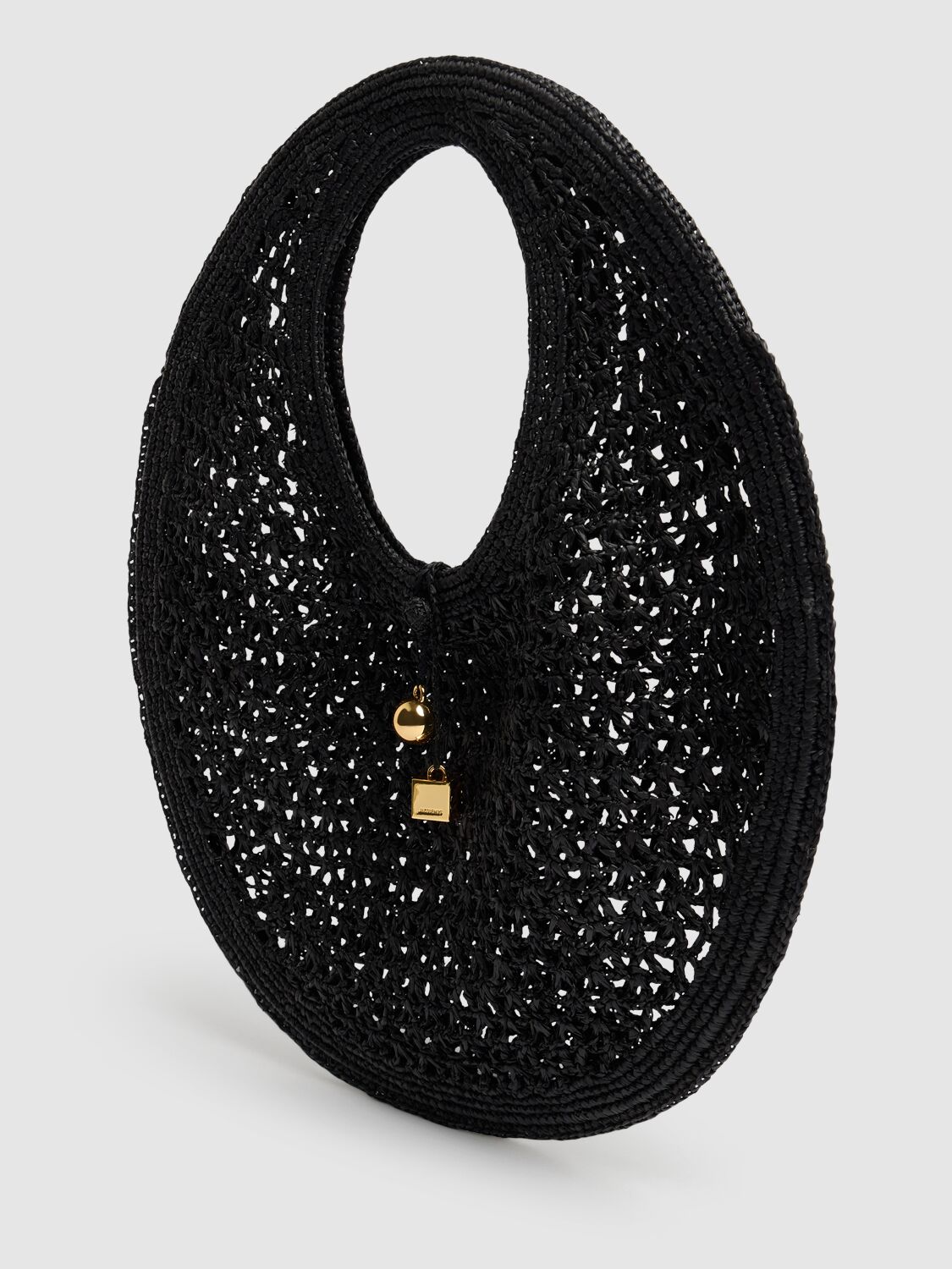 Shop Jacquemus Le Rond Spiaggia Raffia Tote Bag In Black