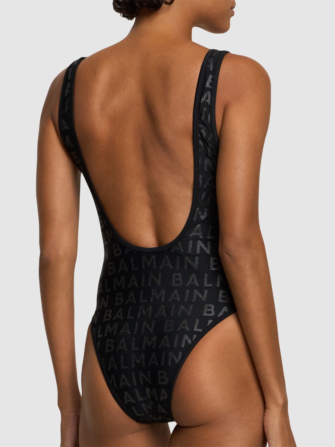 Shop Balmain Logo Printed Lycra One Piece Swimsuit In Black