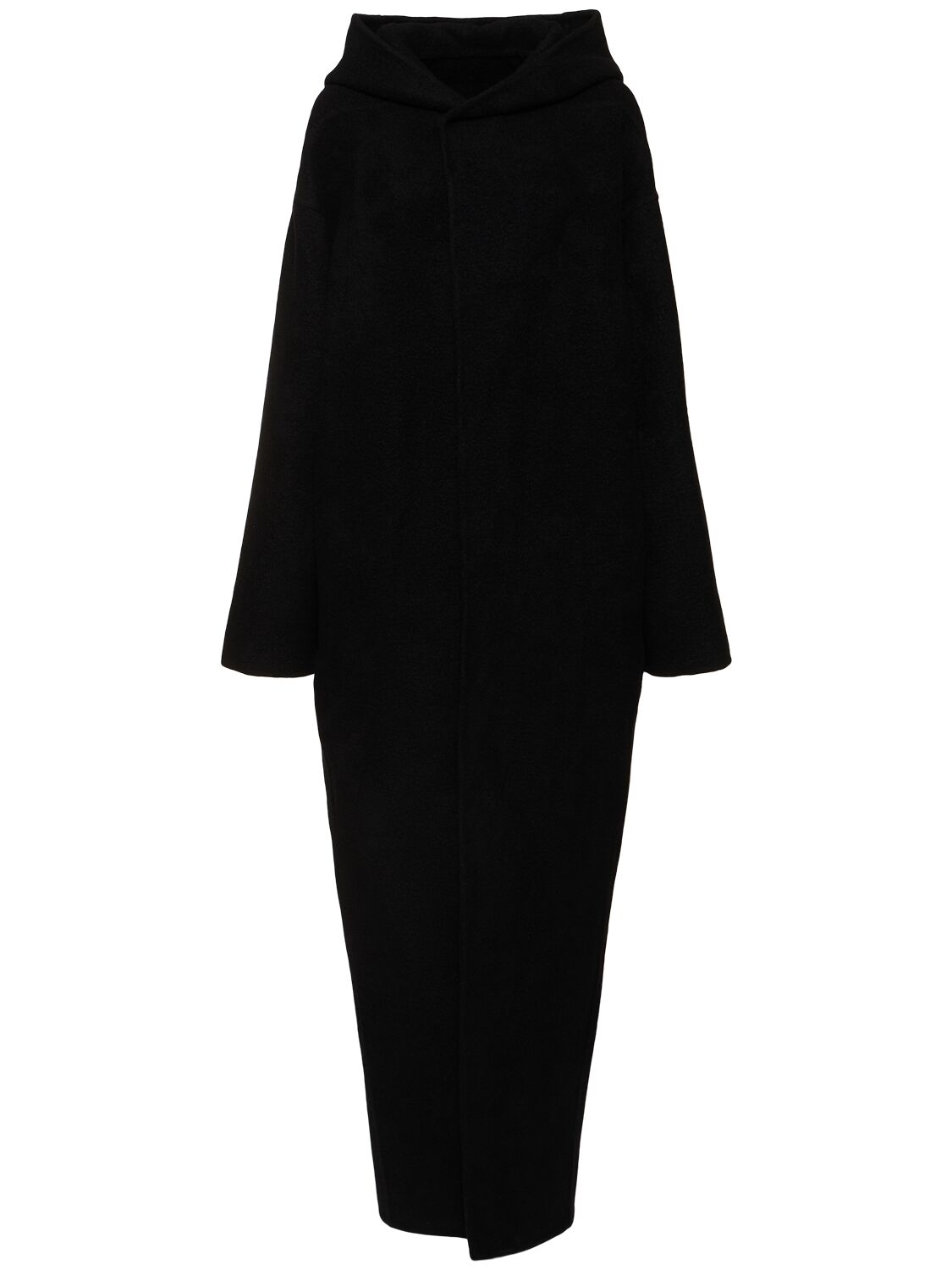 Rick Owens Hooded Cashmere Long Coat In Black