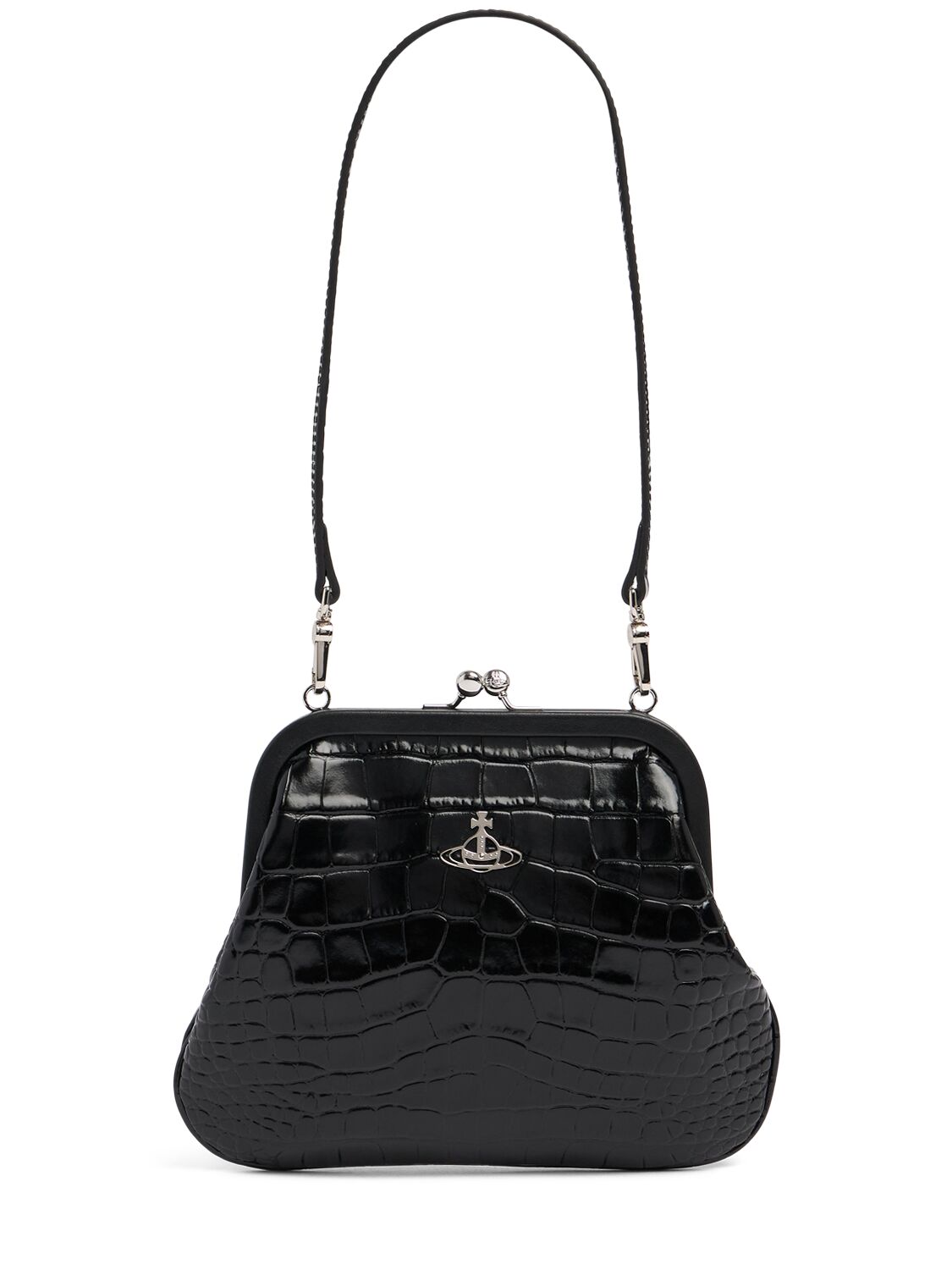 Vivienne Westwood Vivienne Embossed Leather Clutch In Black