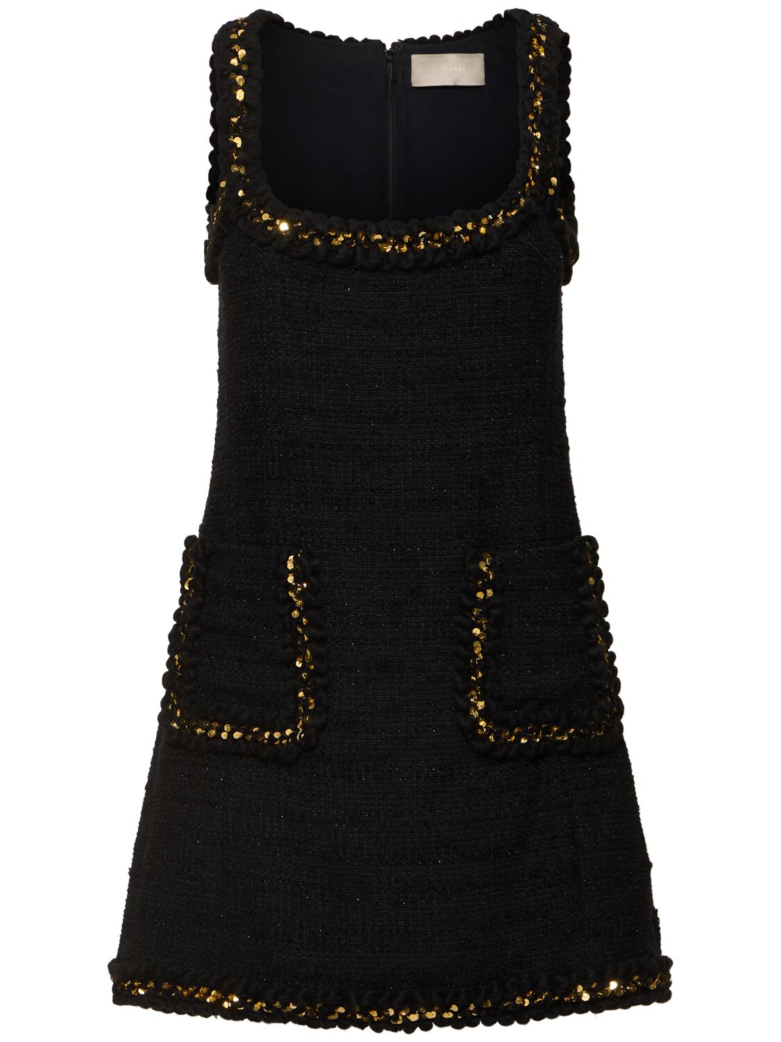 Elie Saab Embroidered Tweed Short Dress In Black