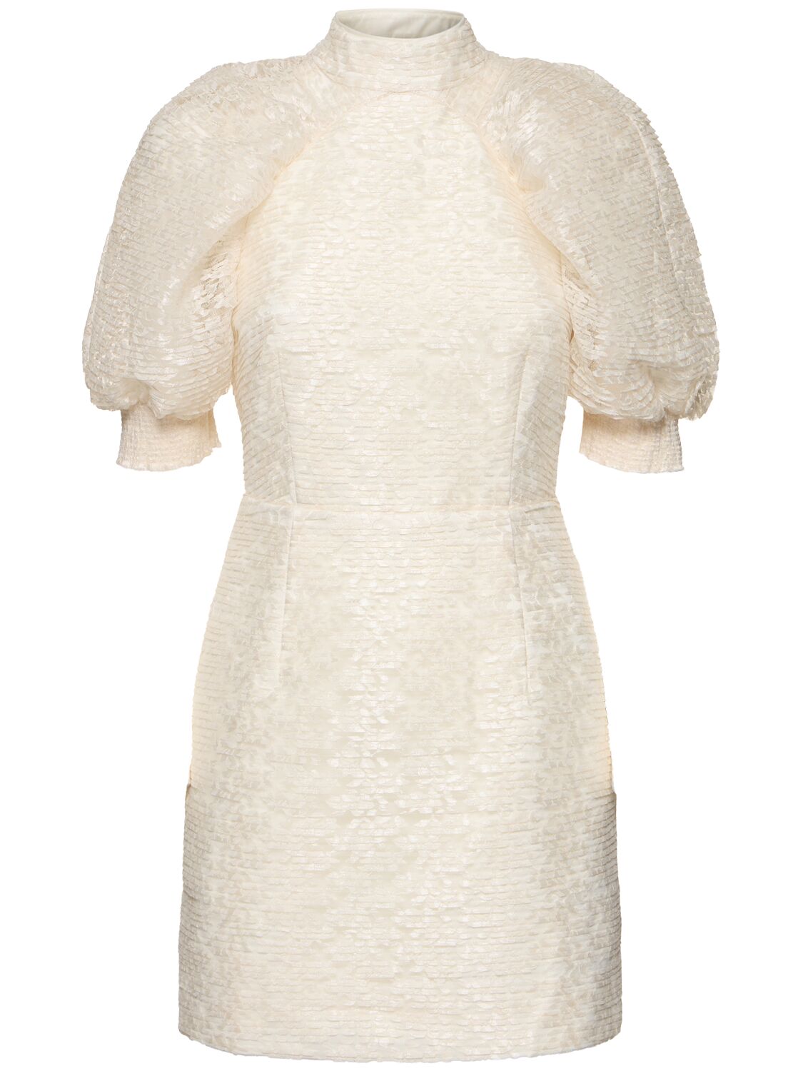 Rotate Birger Christensen Lace Plissé Mini Dress In Neutral