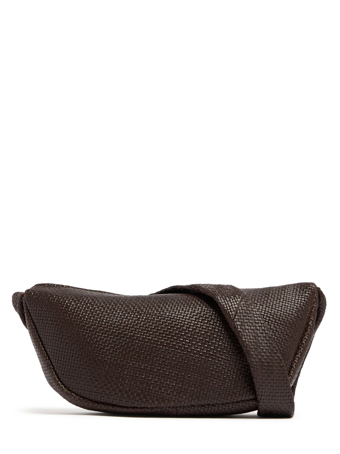 Image of Woven Crescent Leather Shoulder Bag