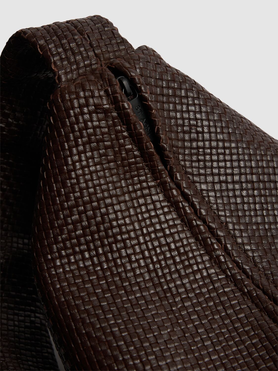 Shop St.agni Woven Crescent Leather Shoulder Bag In Chocolate