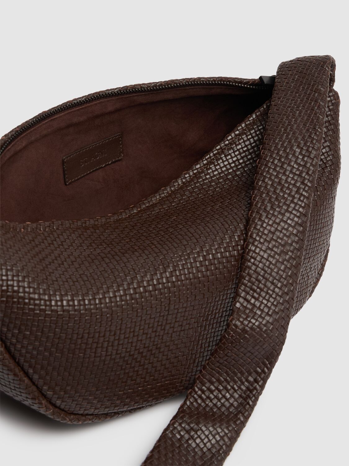 Shop St.agni Woven Crescent Leather Shoulder Bag In Chocolate