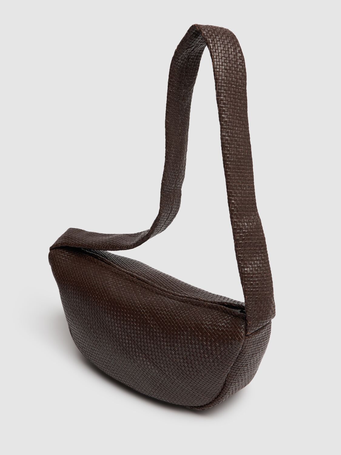 Shop St.agni Woven Crescent Leather Shoulder Bag In Chocolate