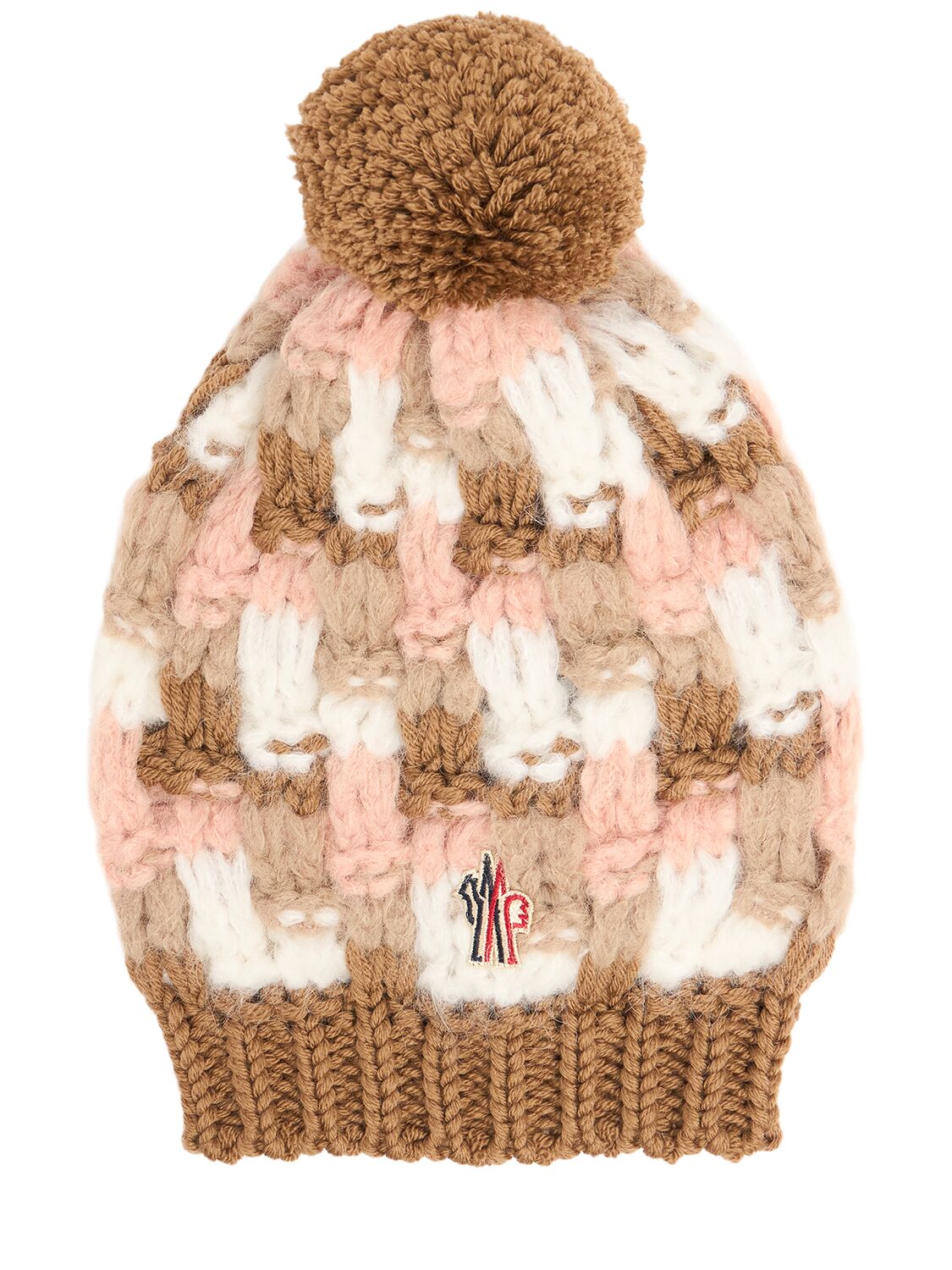 Moncler Virgin Wool Blend Beanie W/ Pompom In Brown