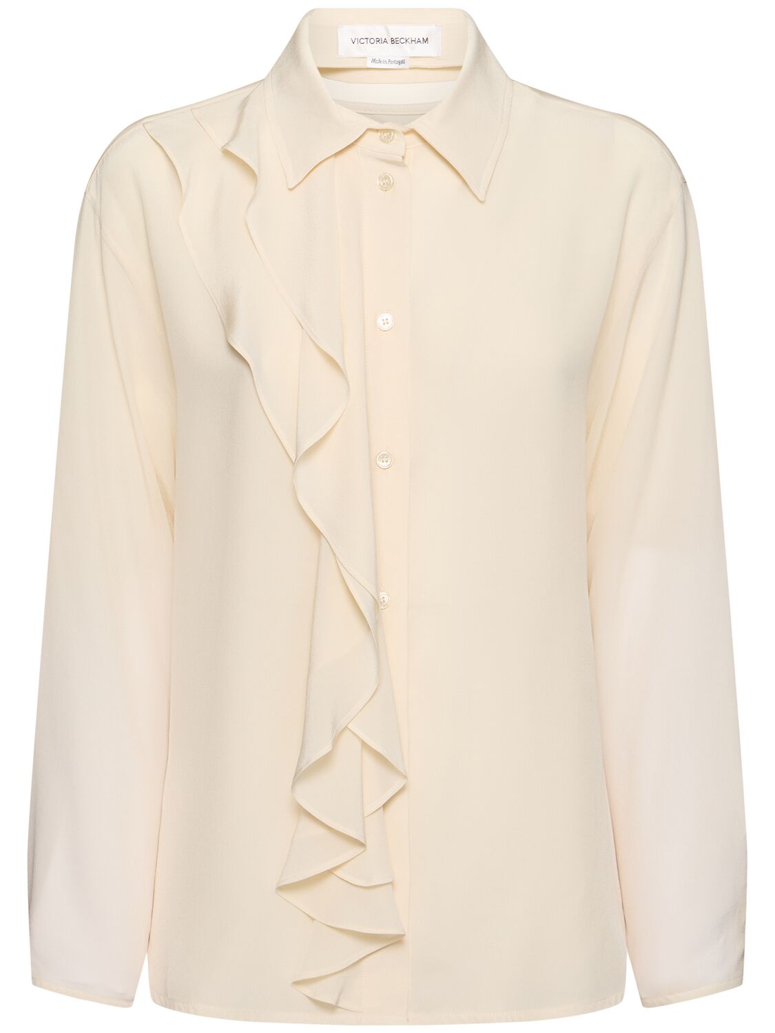 Victoria Beckham Ruffle-detail Silk Shirt In Neutral