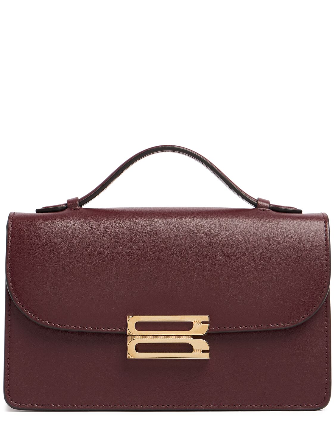 Shop Victoria Beckham Mini Bbuckle Shiny Leather Bag In Burgundy