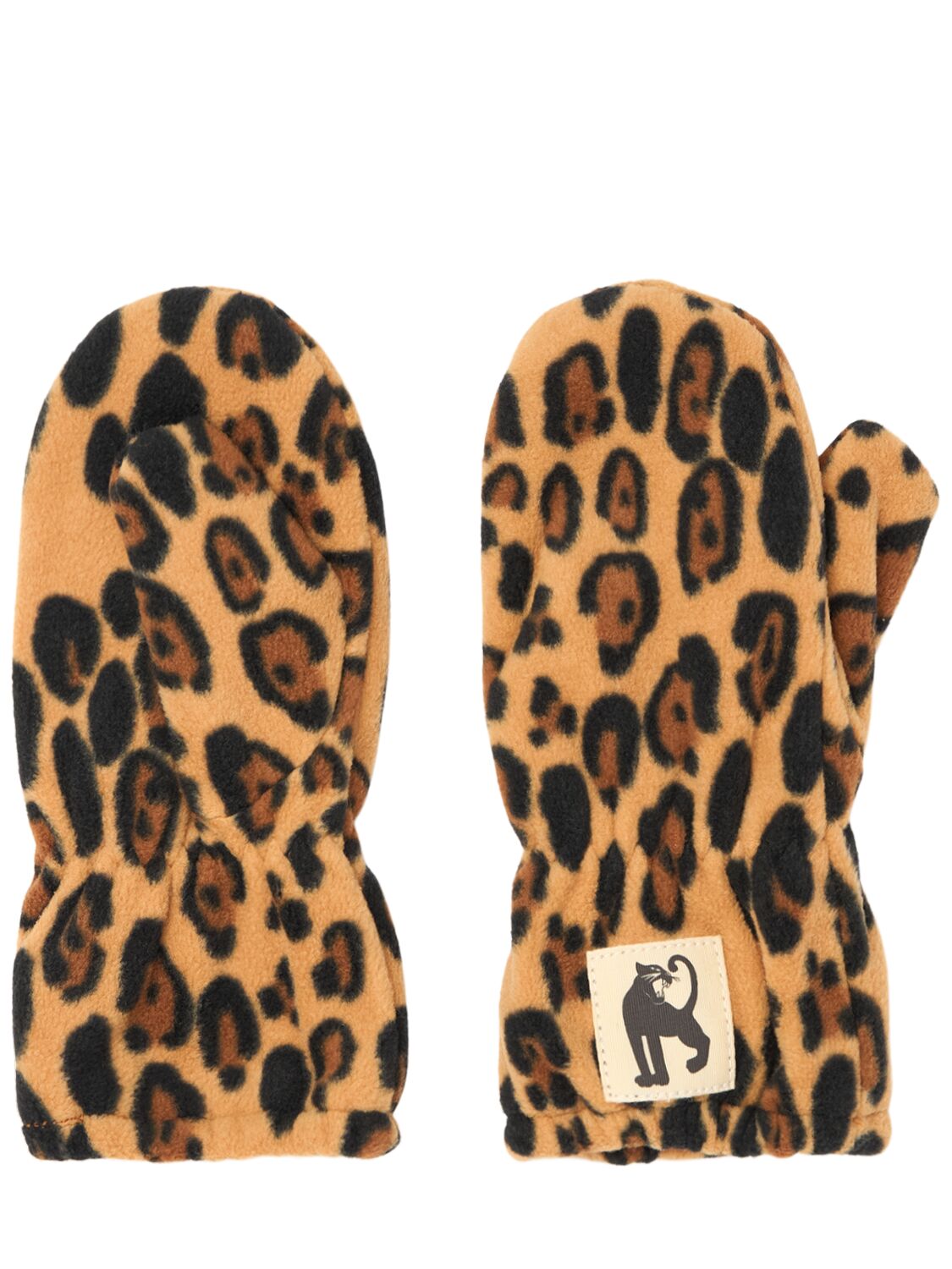 Mini Rodini Printed Recycled Poly Fleece Mittens In Beige/brown