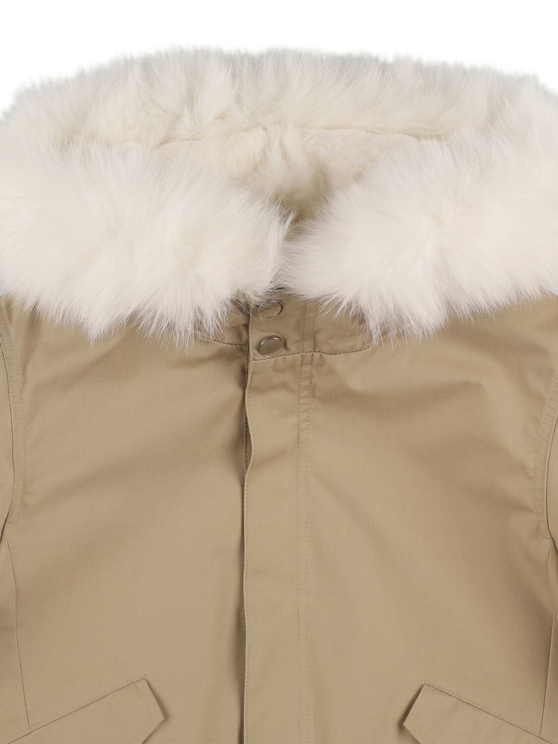 Shop Yves Salomon Enfant Hooded Cotton Blend Parka In Beige