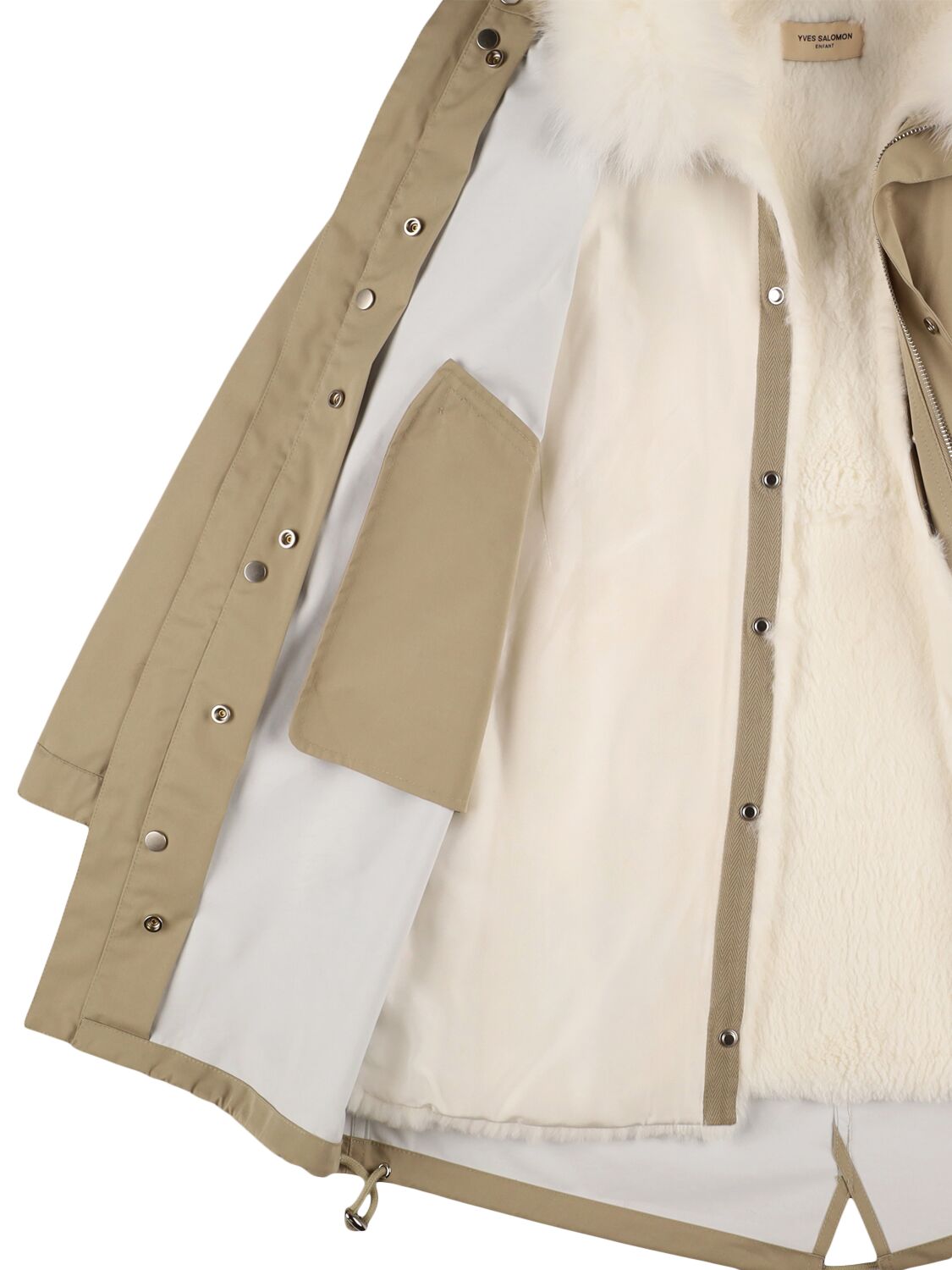 Shop Yves Salomon Enfant Hooded Cotton Blend Parka In Beige