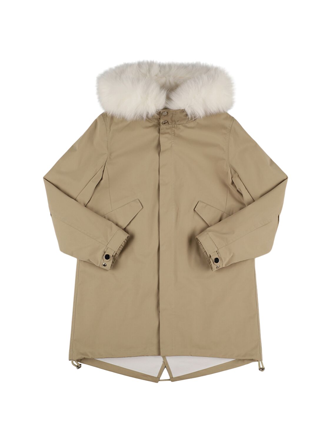 Yves Salomon Enfant Hooded Cotton Blend Parka In Beige