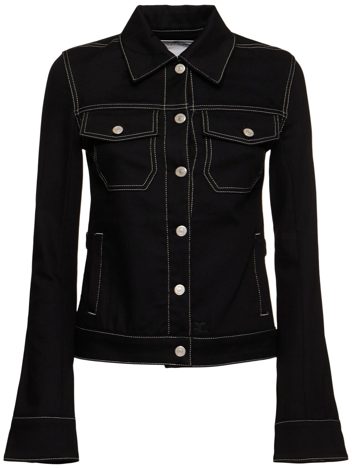 Courrèges Signature Cotton Denim Trucker Jacket In Black/white