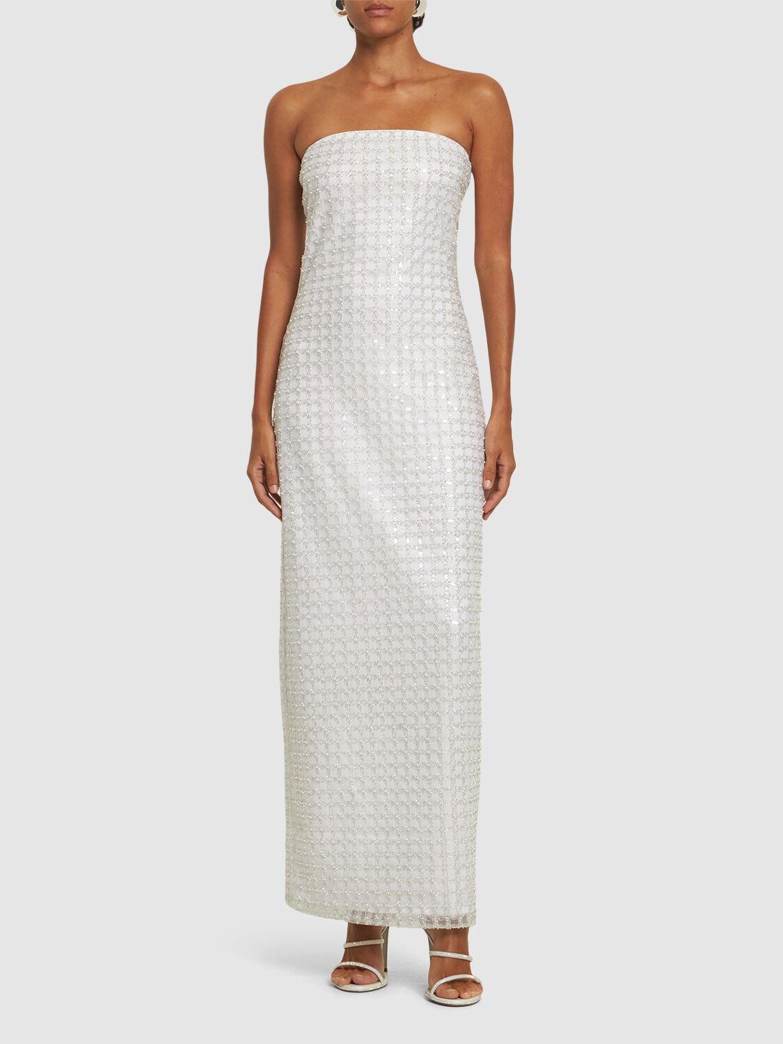 Shop Rotate Birger Christensen Beaded Strapless Midi Dress In White