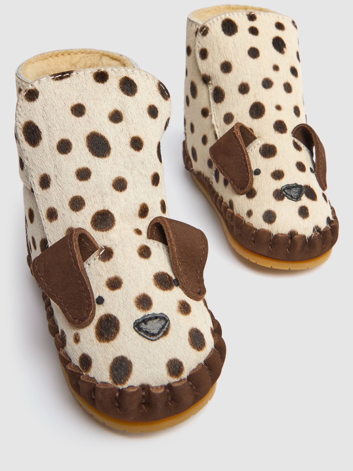 Donsje Dalmatian Ponyhair Boots W/ear Appliqués In Beige/brown