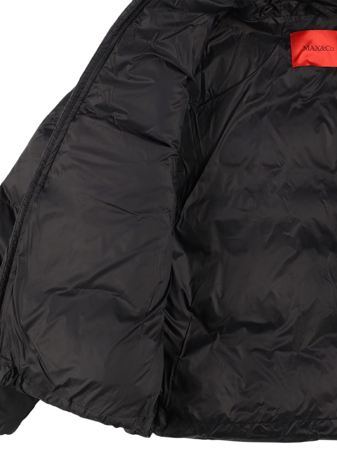 Shop Max & Co Hooded Nylon Puffer Jacket In Black