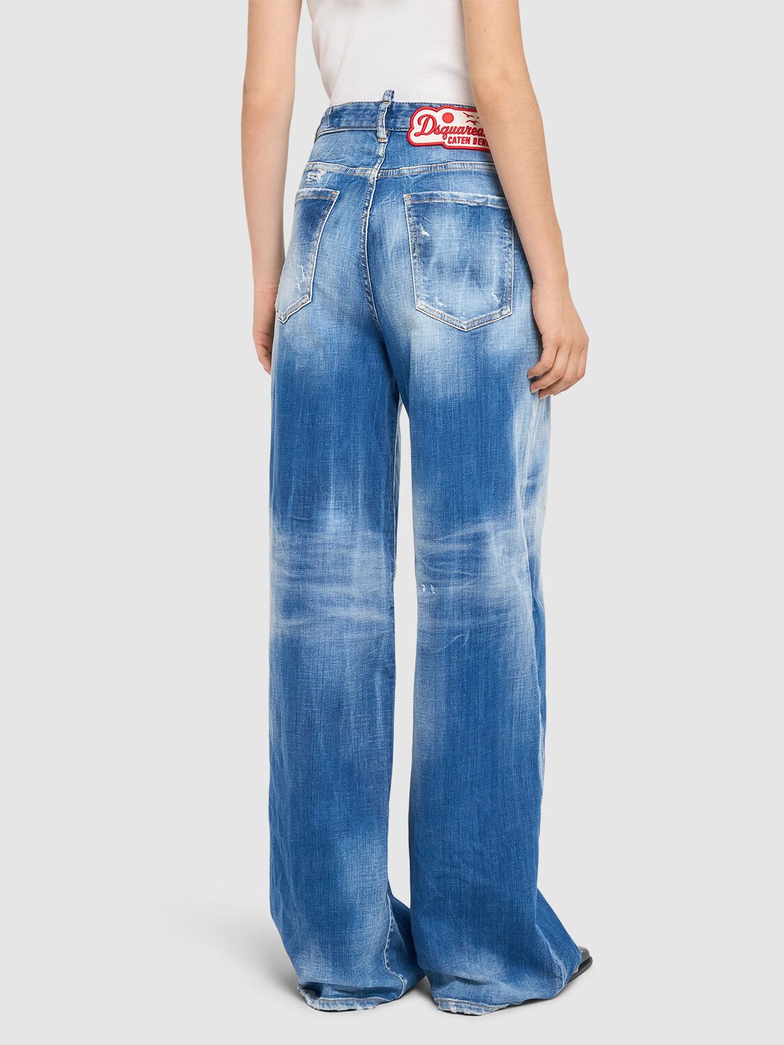 Shop Dsquared2 Traveller Stretch Low Rise Wide Jeans In Blue