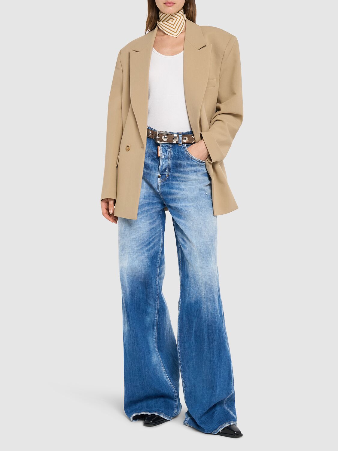 Shop Dsquared2 Traveller Stretch Low Rise Wide Jeans In Blue