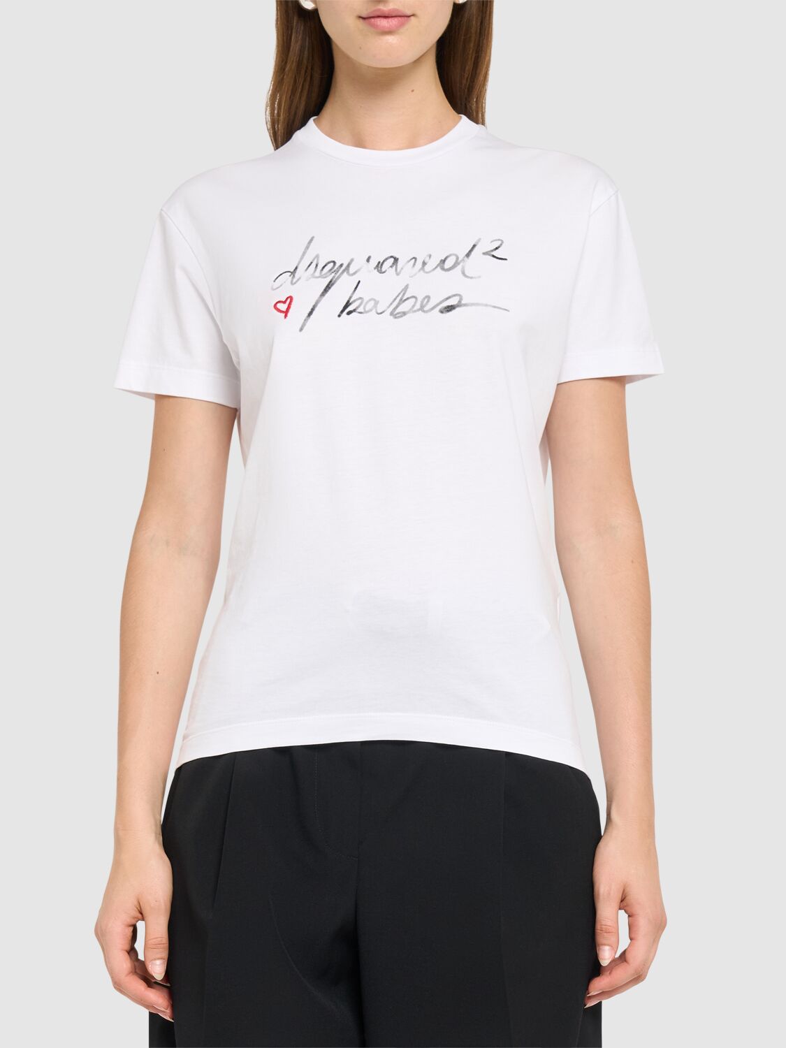 Shop Dsquared2 Logo Print Cotton Jersey T-shirt In White