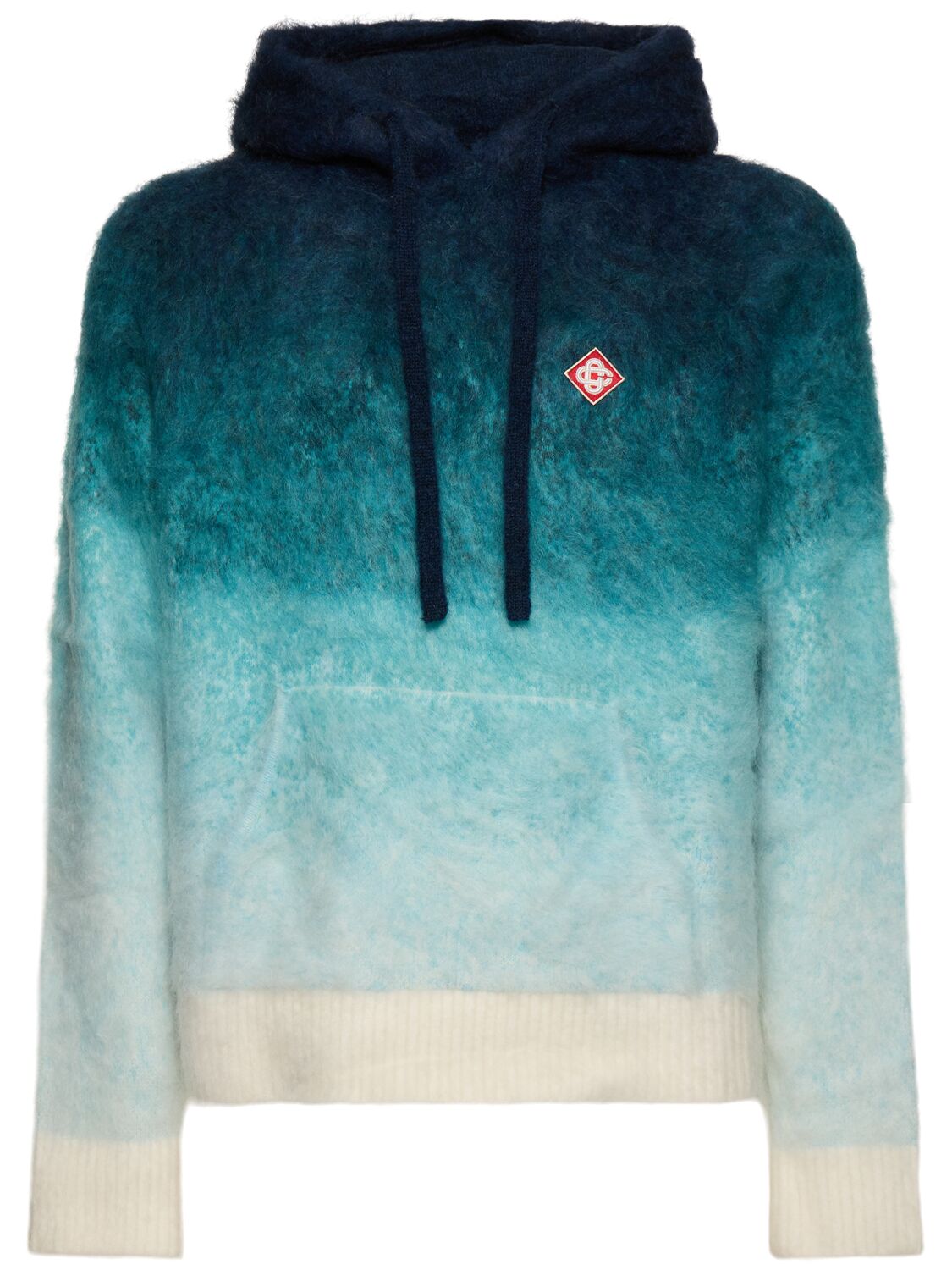 Shop Casablanca Gradient Mohair Blend Knit Hoodie In Blue/beige