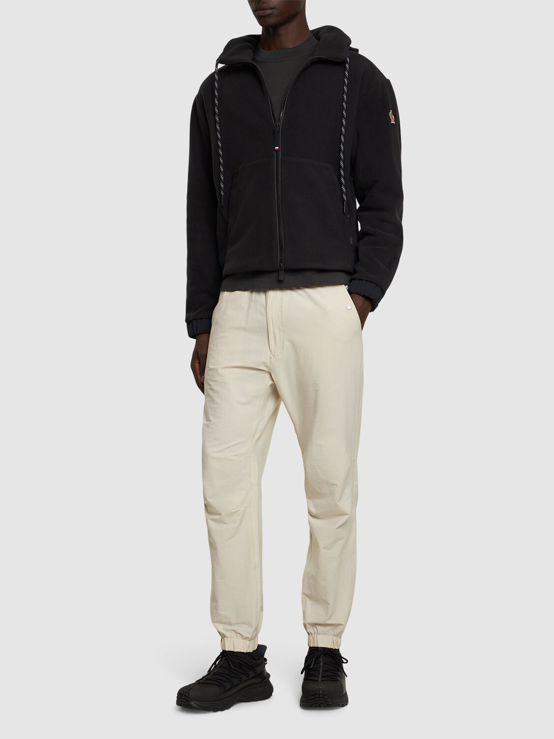 Shop Moncler Polartec Down Zip-up Cardigan Jacket In Black