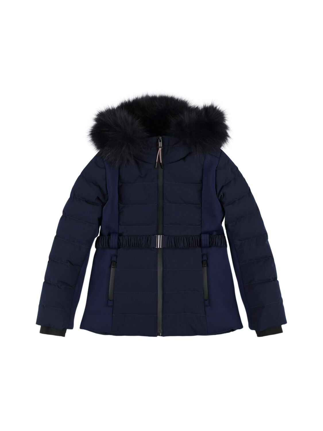 Yves Salomon Enfant Hooded Poly Down Jacket W/belt In Blue