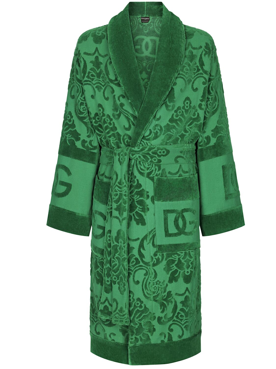 Dolce & Gabbana Jacquard Bathrobe In Green