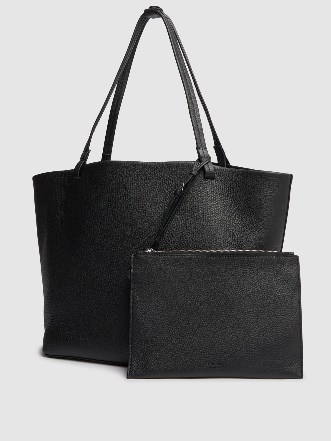 The Row Park Tote Three Leather Tote Bag In Black