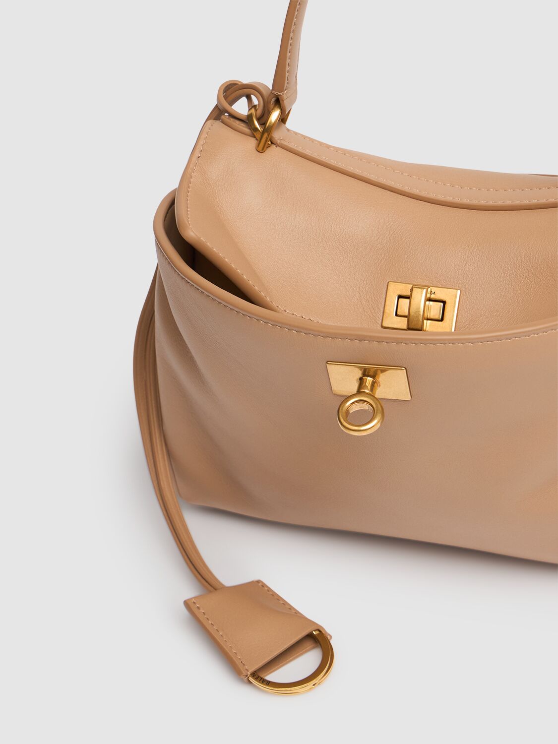 Shop Balenciaga Mini Rodeo Leather Top Handle Bag In Latte