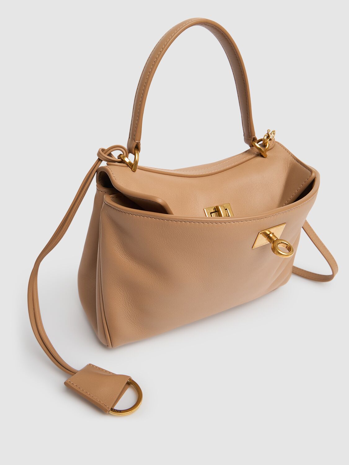 Shop Balenciaga Mini Rodeo Leather Top Handle Bag In Latte