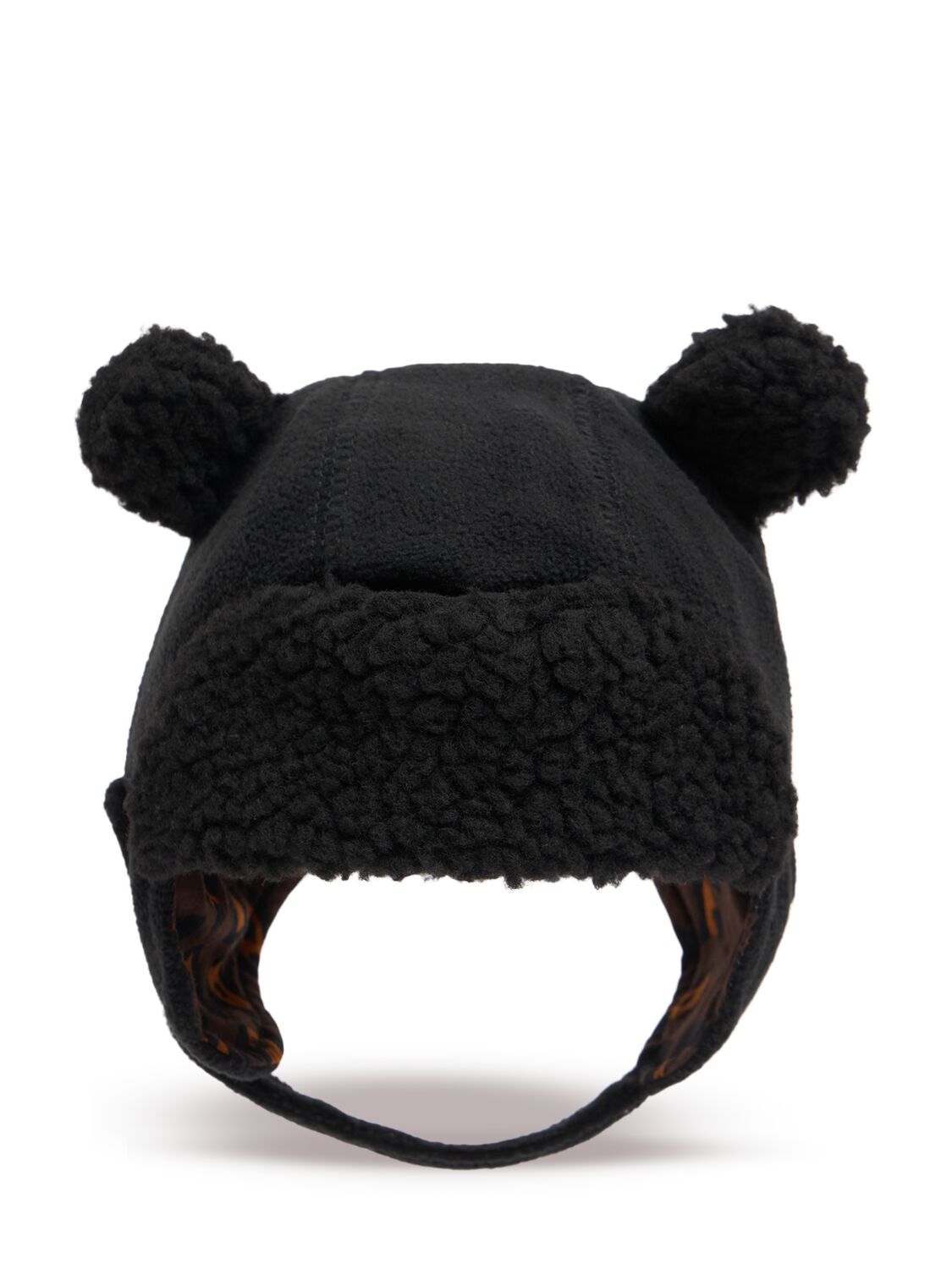 Mini Rodini Fleece Hat W/ears In Black