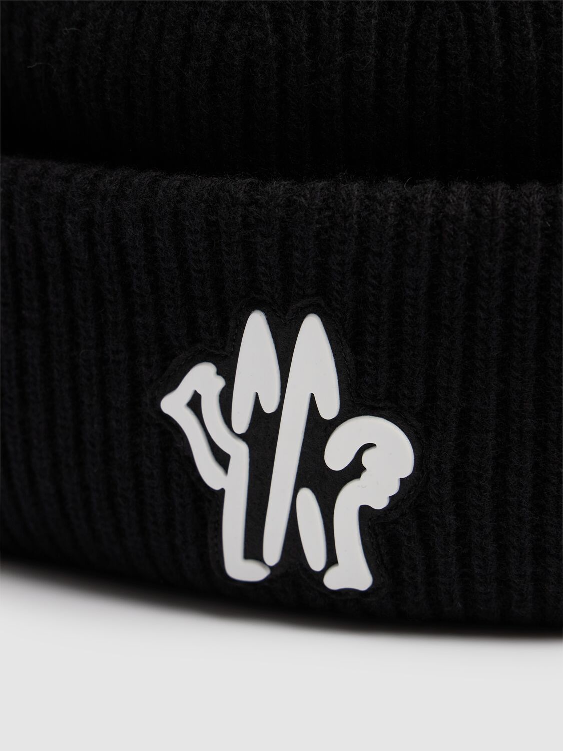 Shop Moncler Monogram Virgin Wool Beanie In Black