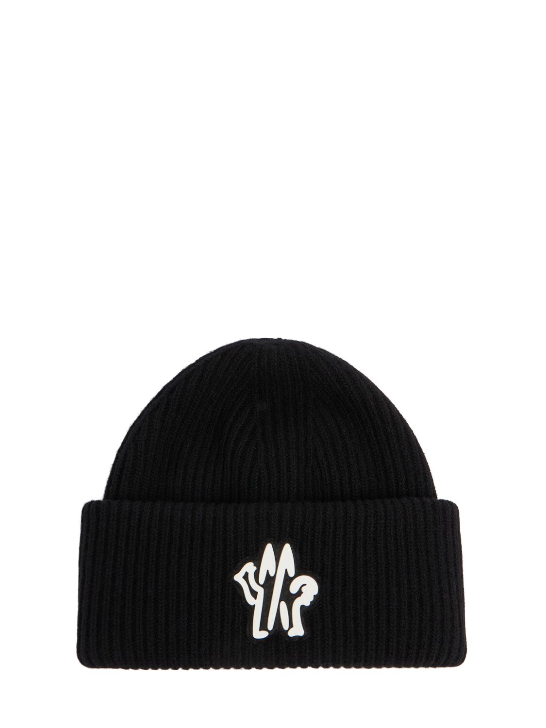 Shop Moncler Monogram Virgin Wool Beanie In Black