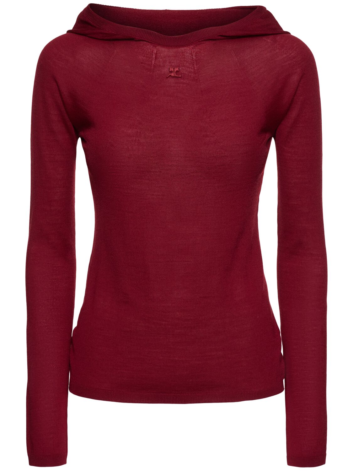 Courrèges 2nd Skin Hooded Wool Knit Sweater In Red